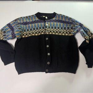 Vintage Avon Knit Canadian Wool Elegant Black Knit Sweater with Silver Button